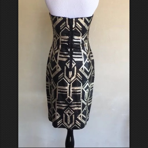 RALPH LAUREN Black Gold Sequined Strapless Dress 2 - Picture 4 of 6
